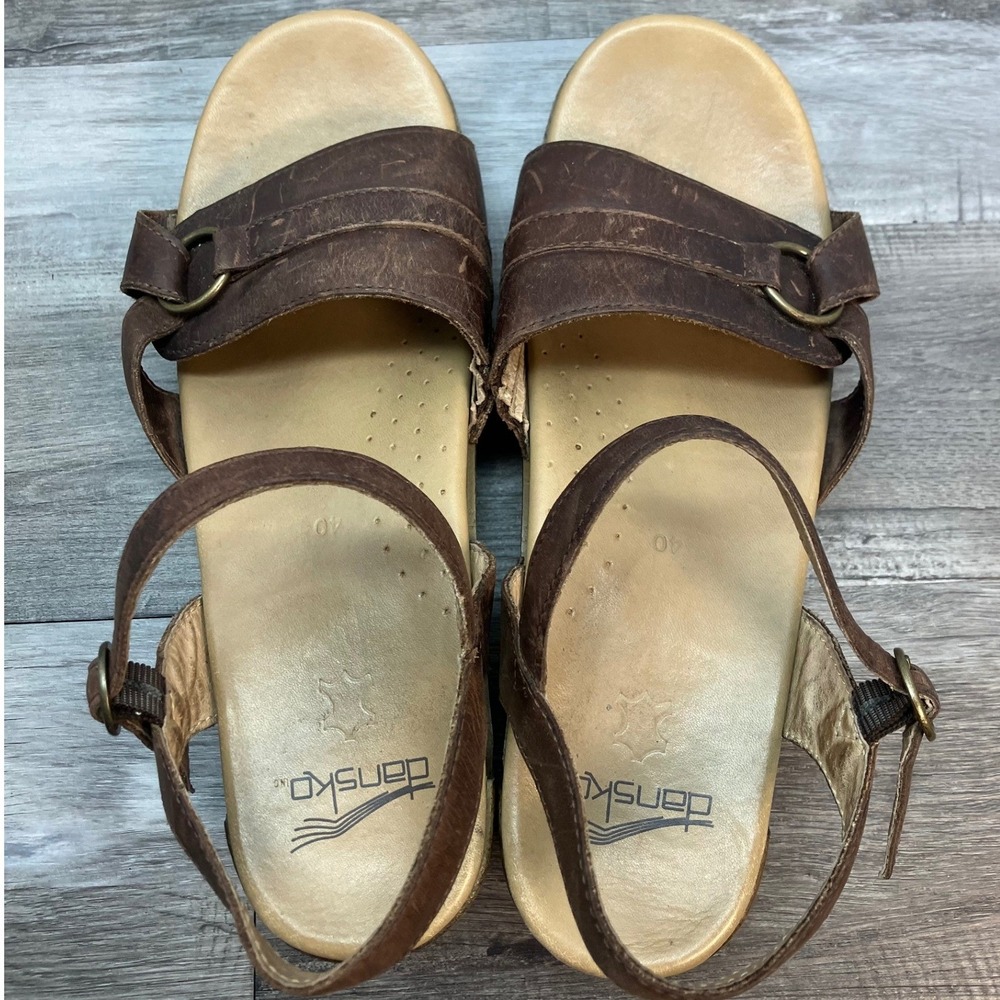 Dansko Brown Leather Platform Wedge Sandals Adjustable Ankle Strap Size 40 EU - Picture 5 of 7